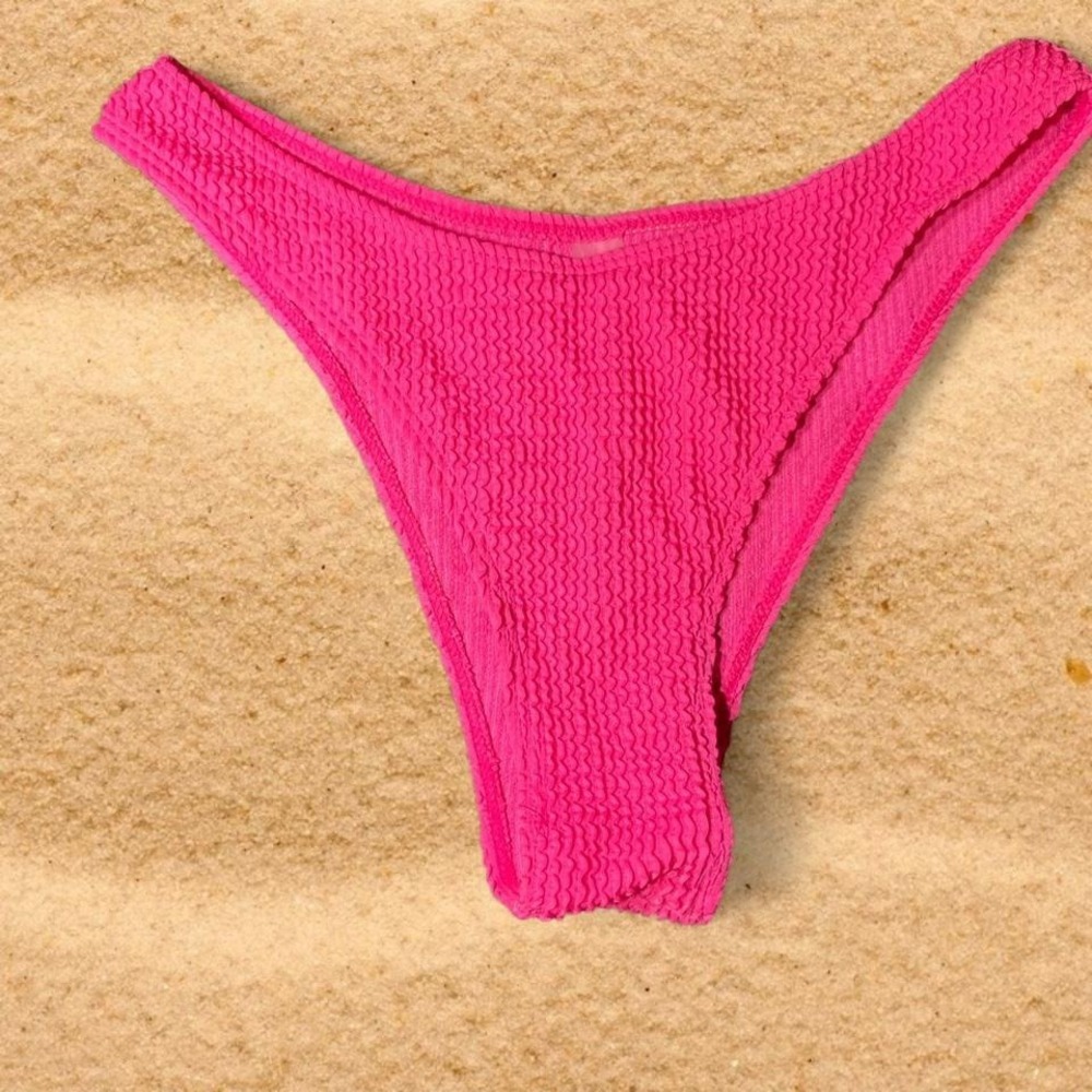 Hot Pink Crinkle Textured High Cut Cheeky Bikini Bottoms Womens Size Medium